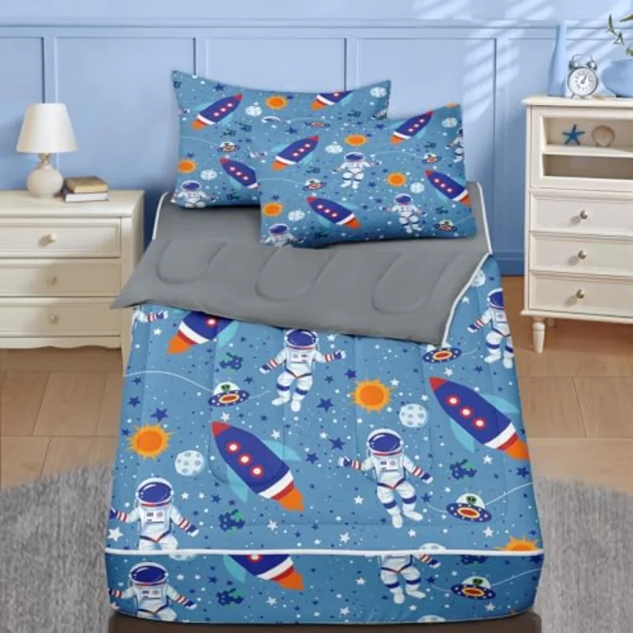 

Zipper Bedding Space Moon, Zip Up Bedding Set for Boys and,Astronaut Science Galaxy 3 Pcs Comforter Bed in a Bag with Fitted Sh