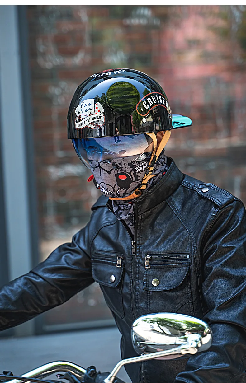 V Retro Halb Roller Helm Baseball Kappe Sicherheit für Motorrad Harley Vintage Elektrische Radfahren Motorrad Klassische Mode Helme – Detail 5