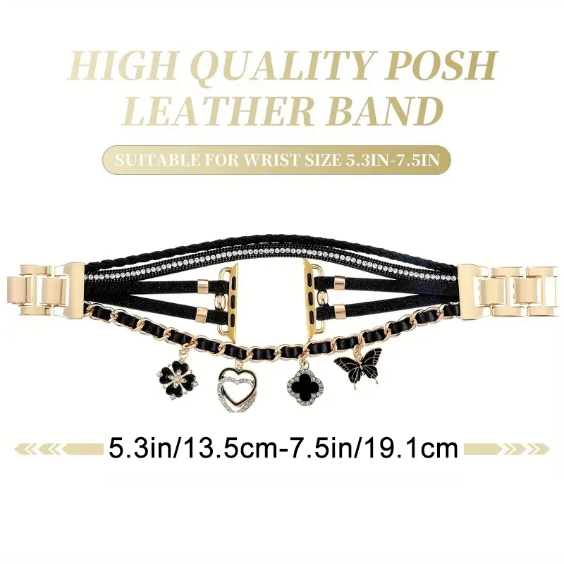 Women Leather Bracelet Band for Apple Watch 40/41/42/44/45/46 mm Metal with Pendant strap for iwatch Series 10 Ultra 9 8 7 6 5 4