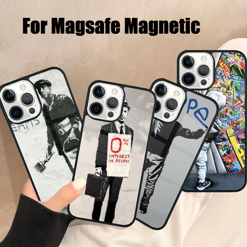 

Чехол для телефона с граффити Бэнкси для iPhone 17, Air 16e 15, 14, 13, 12, 11 Pro Max Plus Magsafe, беспроводной магнитный чехол