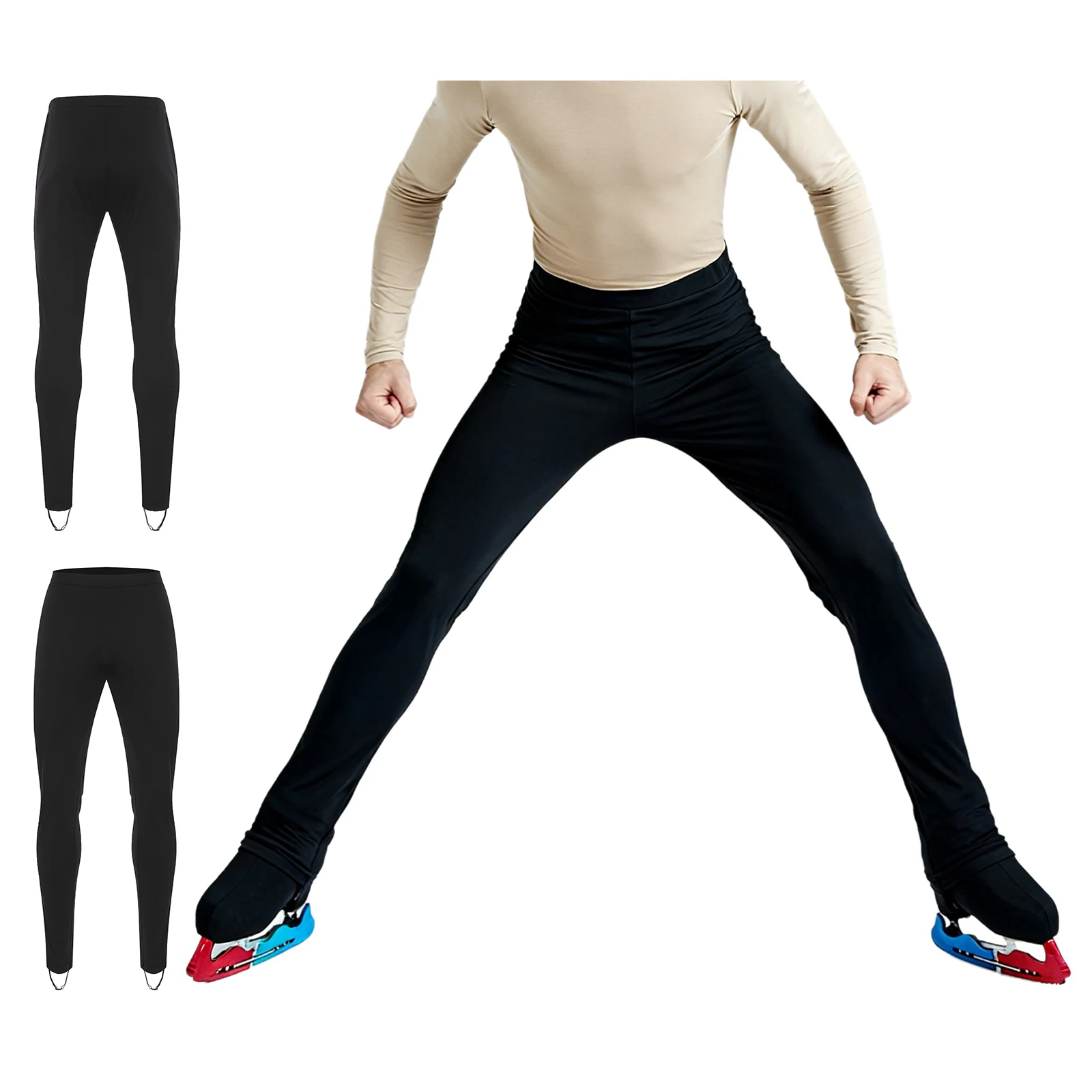Men Figure Skating Yoga Dance Stirrups Leggings Elastic Waistband Stretchy Buckled Leggings for Ballet Gymnastics Performance