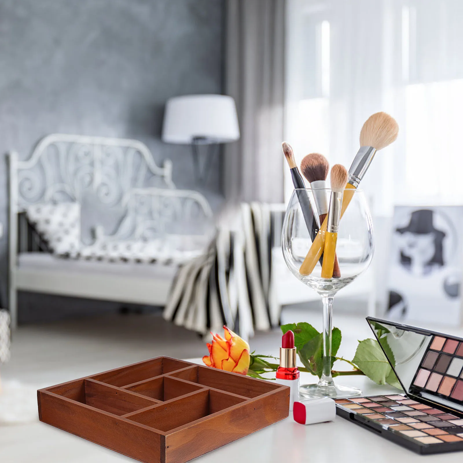 منظم درج خشبي عتيق، صندوق تخزين متعدد الاستخدامات، هيكل خشبي لمستحضرات التجميل والمجوهرات، منظمة العناصر الصغيرة #1