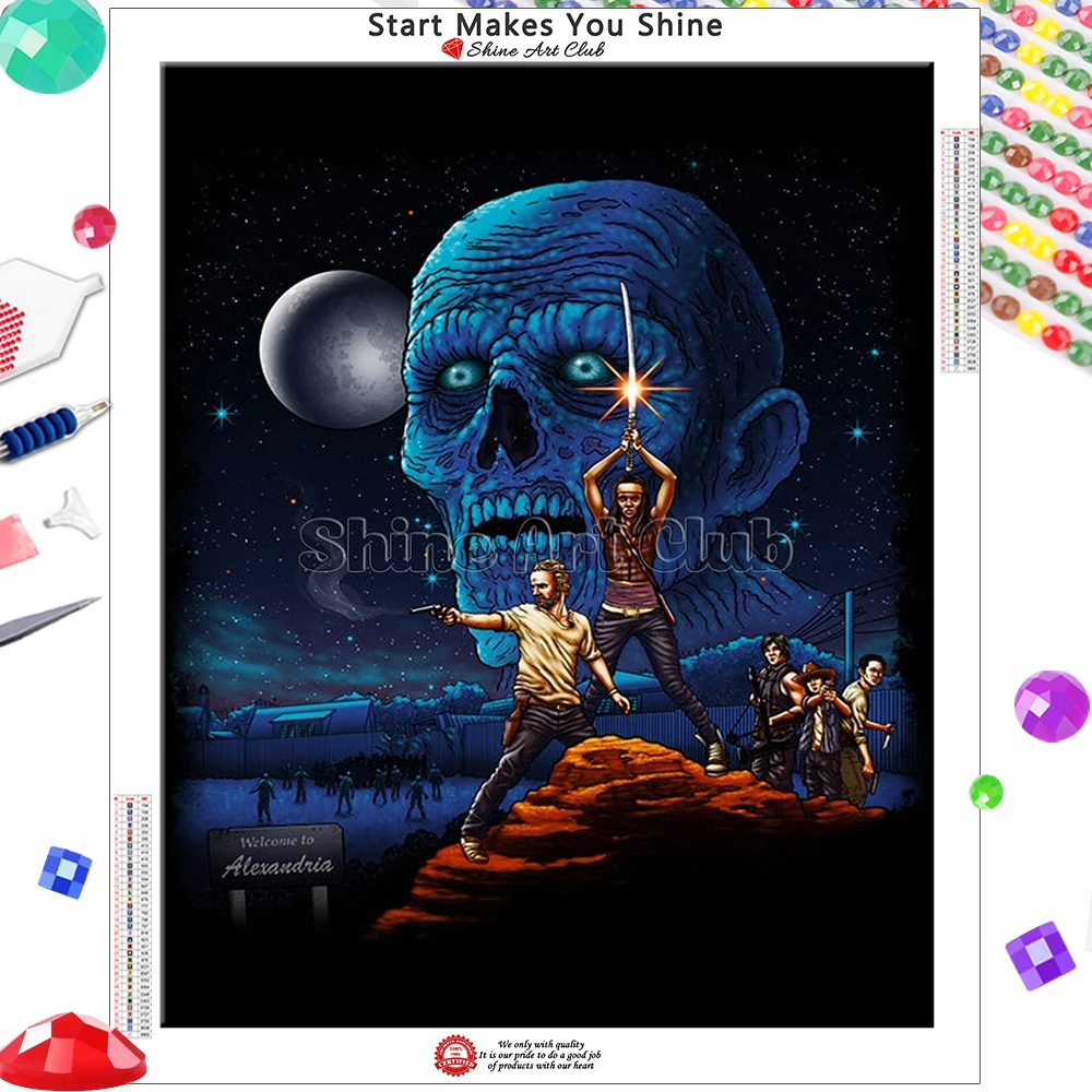 Diamond Painting Zombie Hero Siege Cartoon Art Full Diamond 5D DIY Embroidery Kit Cross Stitch Mosaic Home Decor