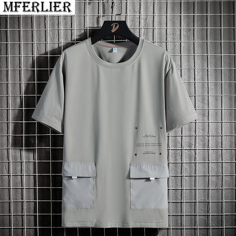 

summer men tshirt pocket plus size 8XL japanese style fashion tops tees LETTER hipster cool high street tshirt mferlier