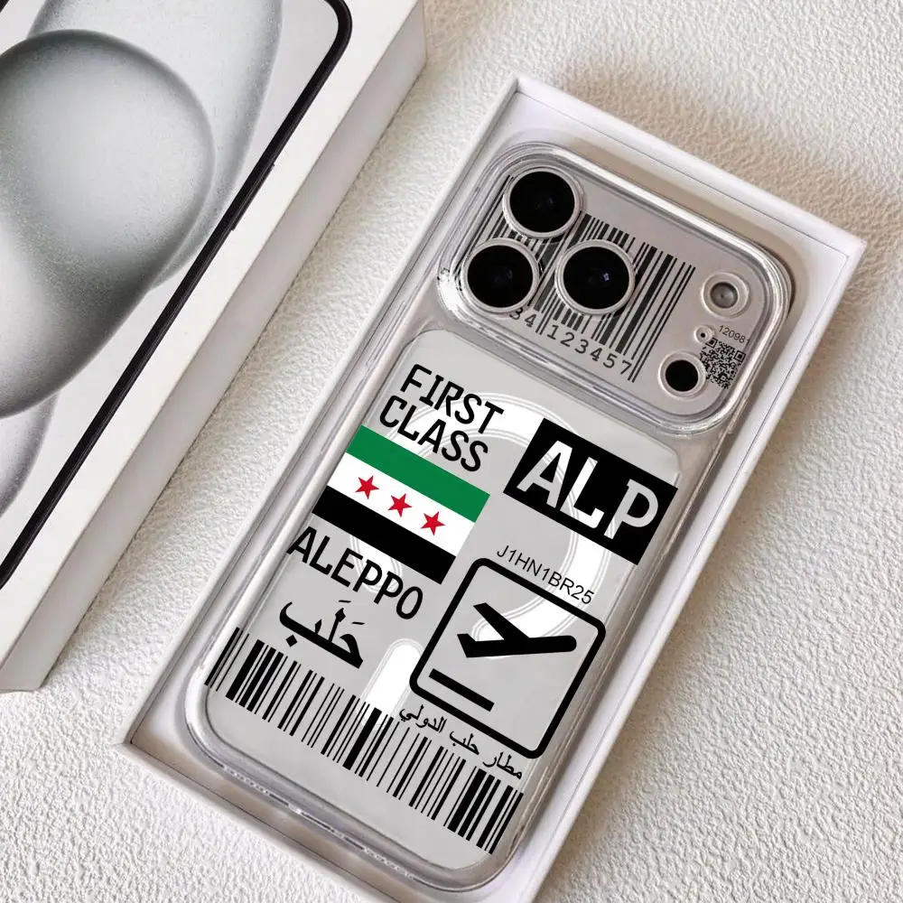 plane travel ticket syria Phone Case For iPhone 17-12 Pro Max Plus Magnetic Clear Case Slim Wireless Charging Magsafe Compatible