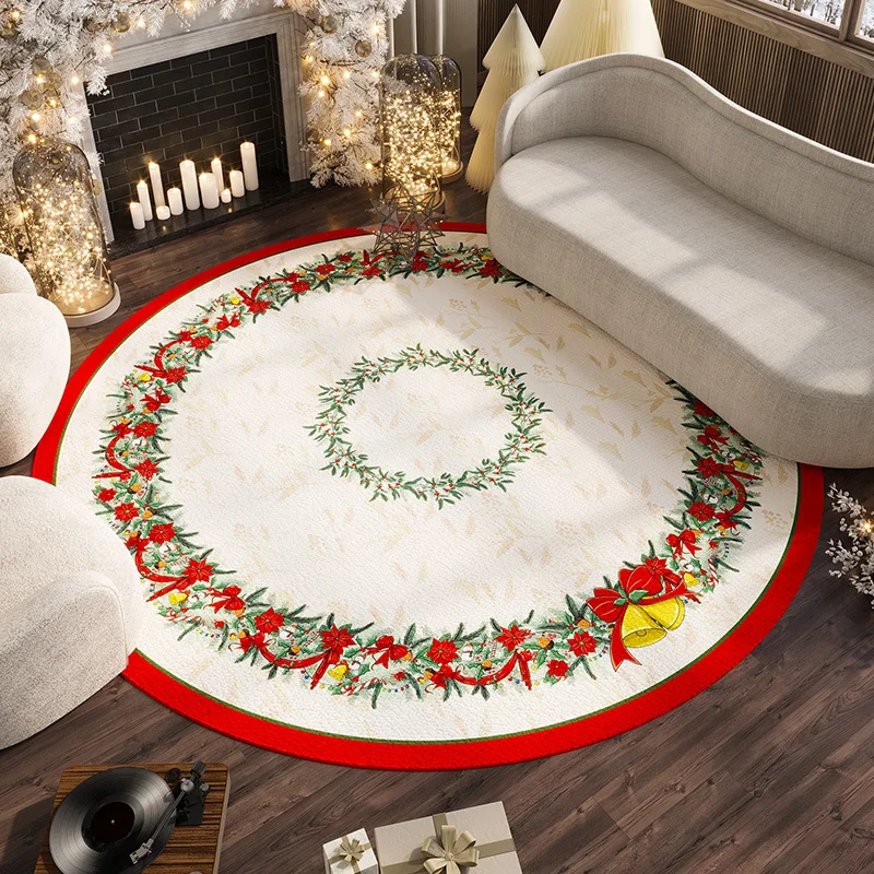 Merry Christmas Xmas Jingling Bell Tree Round Painting Door mat Rug Carpet Floor Bedroom Doormat Non-slip Mat Cartoon Gift