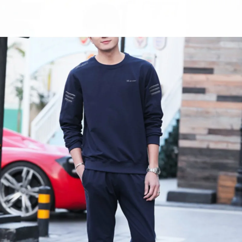 Spring Autumn Men's Letter Stripe Pullover Lantern Long Sleeve Sports Hoodies Elastic High Waist Pocket Casual Loose Fashion Set