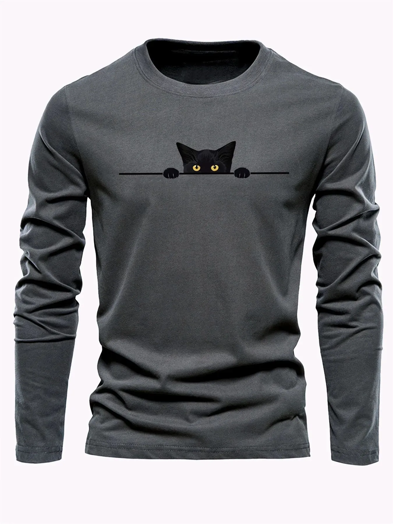 New men's long-sleeved T-shirt for Spring and Autumn 2025 featuring street fashion and comfort with 3D kitten pattern printing - view 4