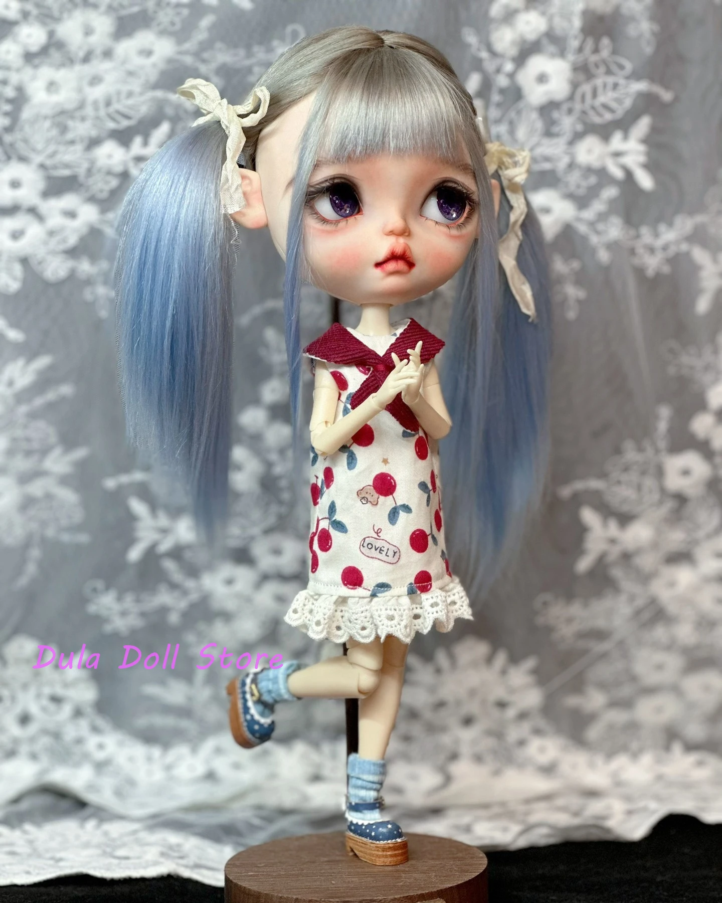 Dula Doll Clothes Dress Cherry faux-collar dress Blythe ob24 ob22 Azone Licca ICY JerryB 1/6 Bjd Doll Accessories