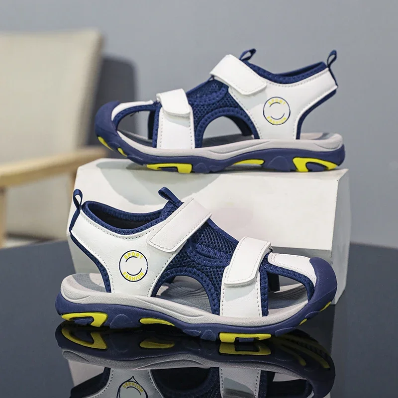 

2025 Summer New Kids Sport Sandals Hook&Loop Boys Beach Shoes Fashion Outdoor Soft Sole Student Casual Sandals 5-12 Years Old