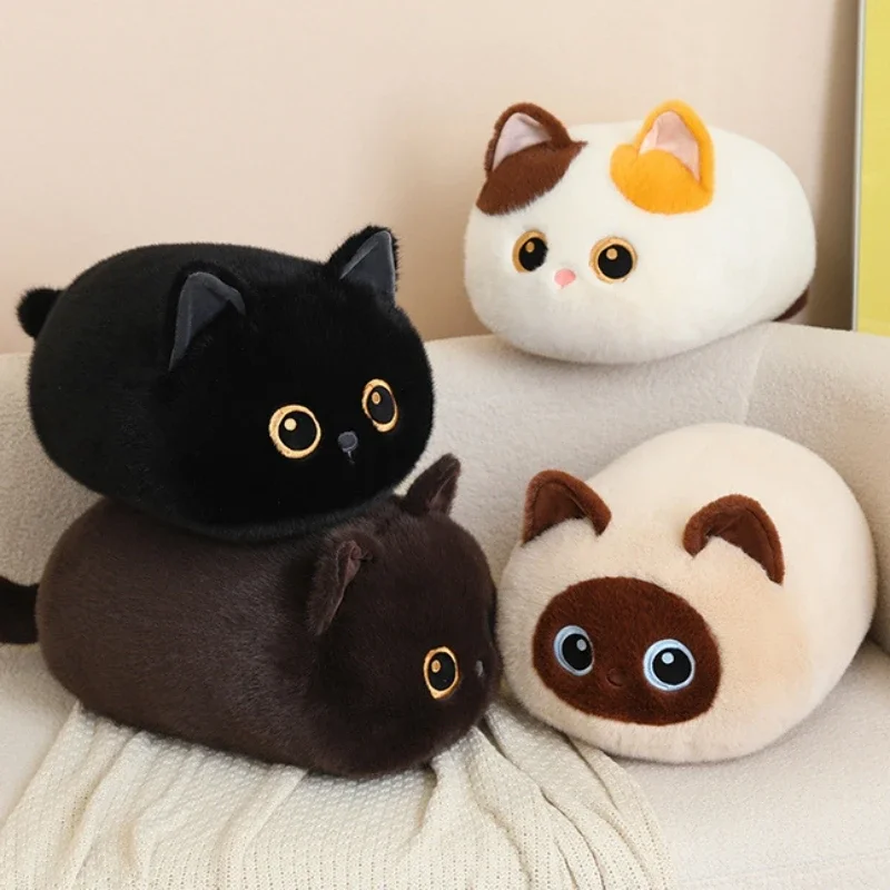 

Милая круглая плюшевая подушка-игрушка в виде кошки: мягкая, пушистая, в виде сиамских, трехцветных, черных и коричневых кошек, плюшевые игрушки, подушка для дивана/спины