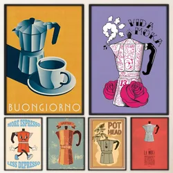 Espresso Coffee Pot Poster Fancy Poster Wall Sticker for Living Room Bar Vintage Decorative Painting Middle