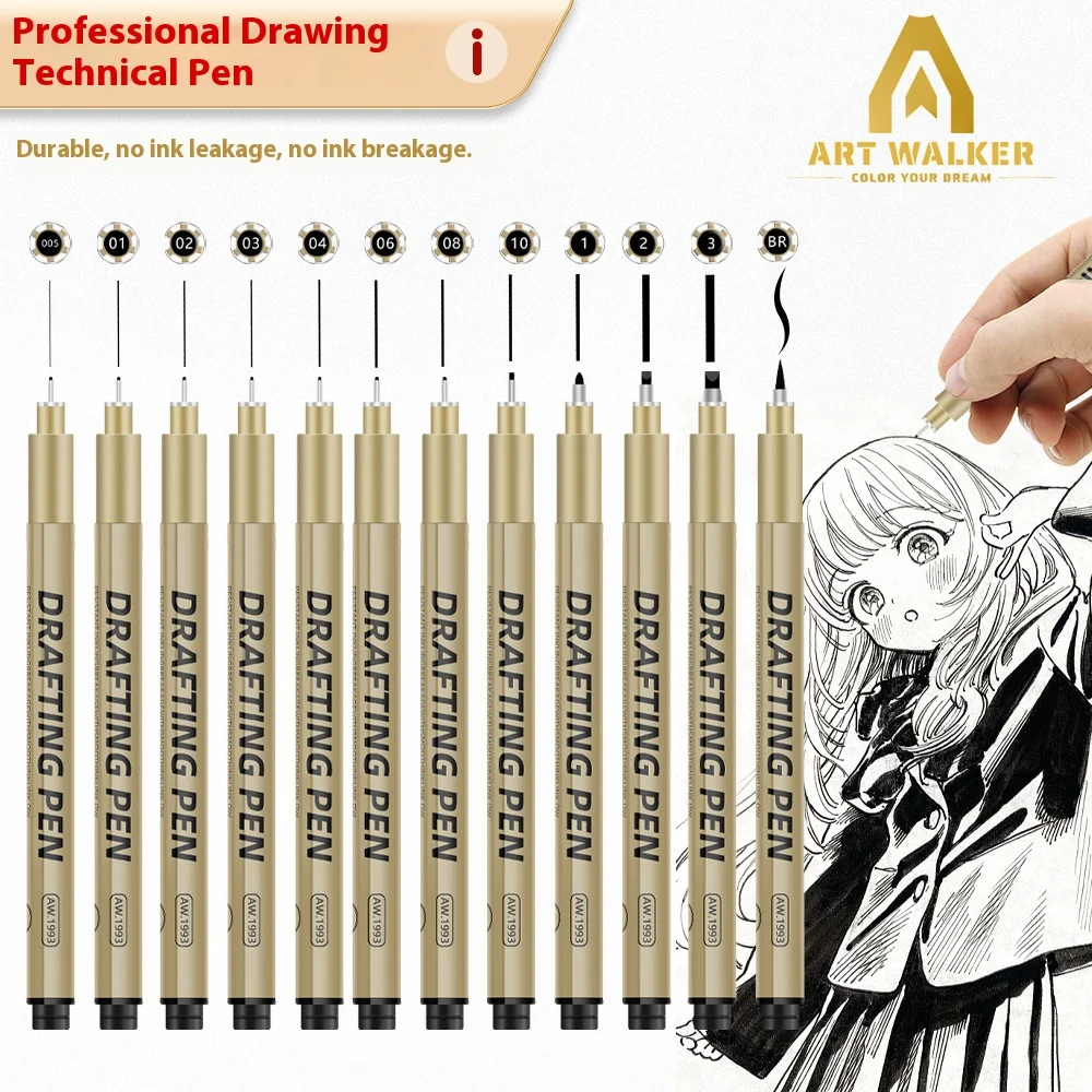 1/6/9/12 pçs mangá preto fineliner marcadores vários pontas de caneta para esboço desenho arquitetônico pintura em quadrinhos arte material escolar