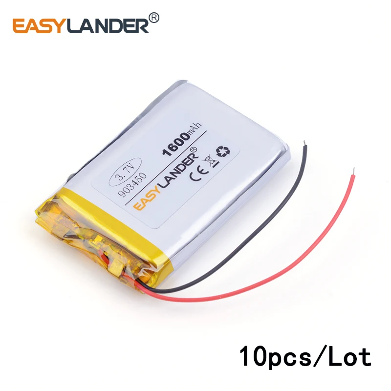 

10pcs /Lot 903450 1600mAh 3.7v lithium Li ion polymer rechargeable battery for mp3 MP4 MP5 Speaker E-book tablet pc PAD PSP