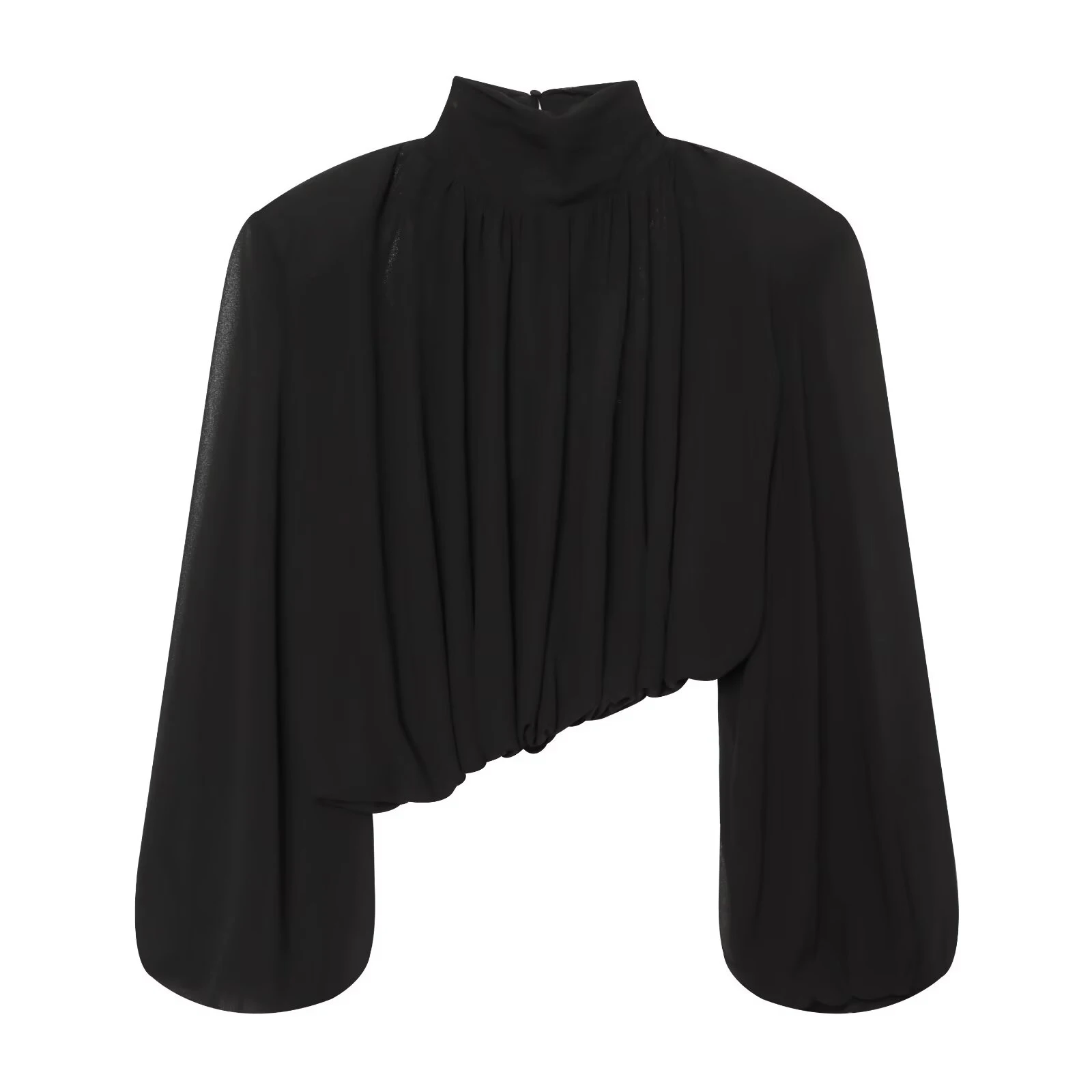 European and American style 2026 autumn new women's clothing design with shoulder pads and bubble hem shirt top