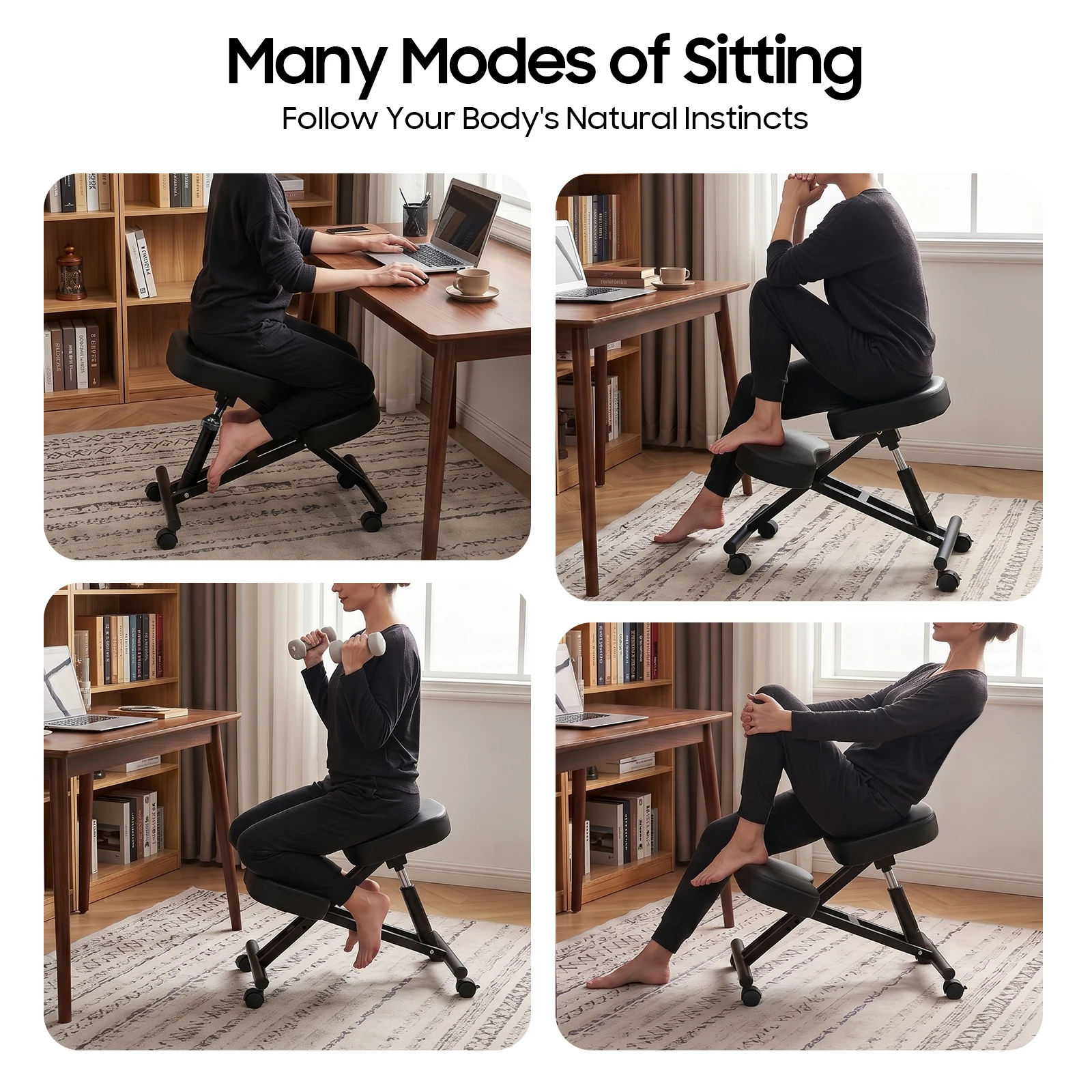 Picture 3: Adjustable Height Ergonomic Kneeling Chair Kneeling Posture Chair Stool for Home and Office Load-bearing Capacity 100kg