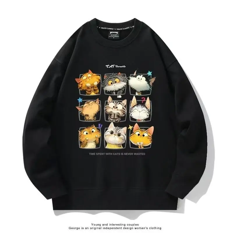 

Funny Meme Cats Printing Woman Sweatshirt vintage Oversize Hoody Street Casual Loose Hoodie simple Soft New Tracksuit Female