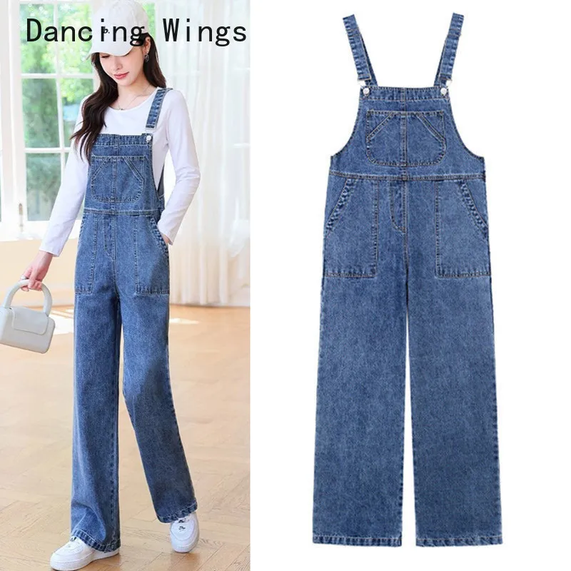 

Denim Jumpsuits Women Overall Fashion Casual Loose Pocket Slim Blue Suspenders Trousers Female Jean