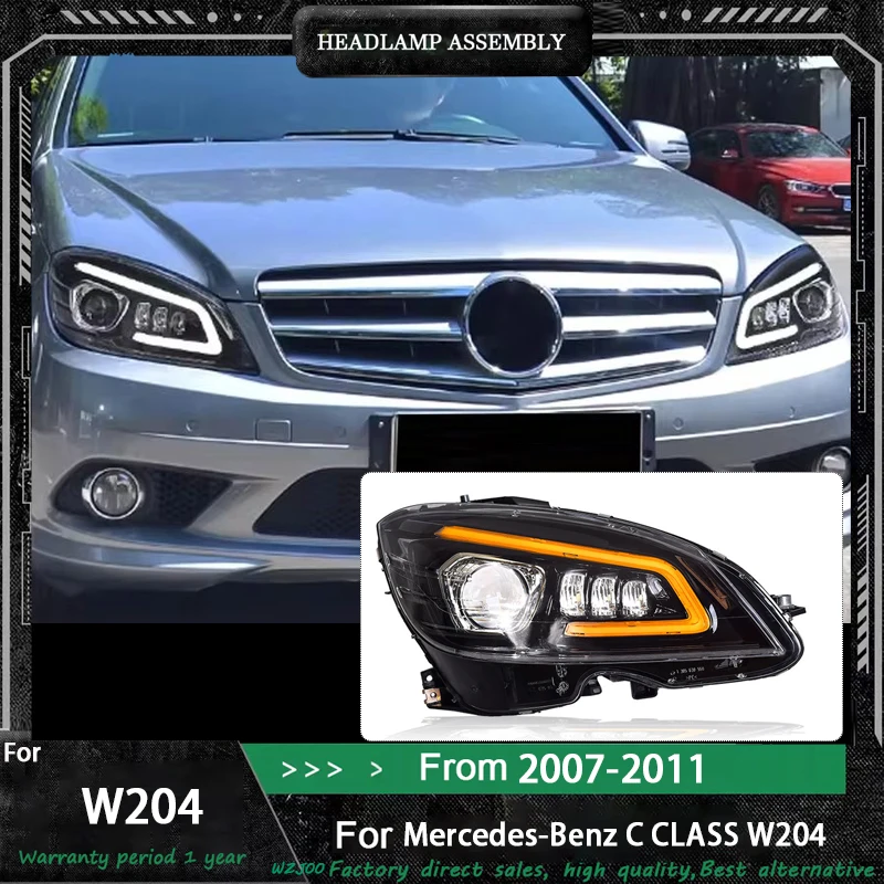 

For Mercedes-Benz W204 2007 2008 2009 2010 2011 C200 C63 LED Auto Headlight Assembly Bifocal Lens Dynamic Turn Signal Front Lamp