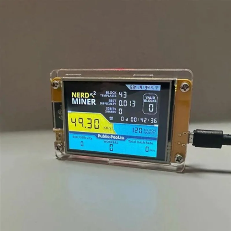 Nerdminer V2 2.8 بوصة عرض BTC Solo Lottery Nerd Miner Crypto Bitcoin Mining Machine