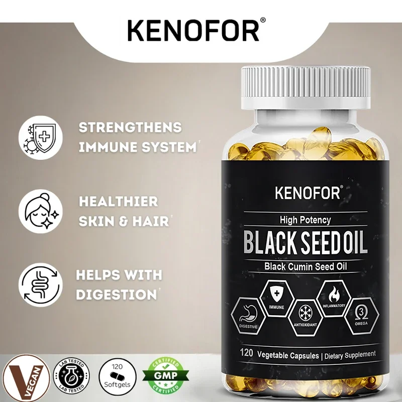 Black Seed Oil Capsules - Cold Pressed Organic Black Cumin Seed Oil for Immune System, Digestion, Skin, Hair, Heart Health