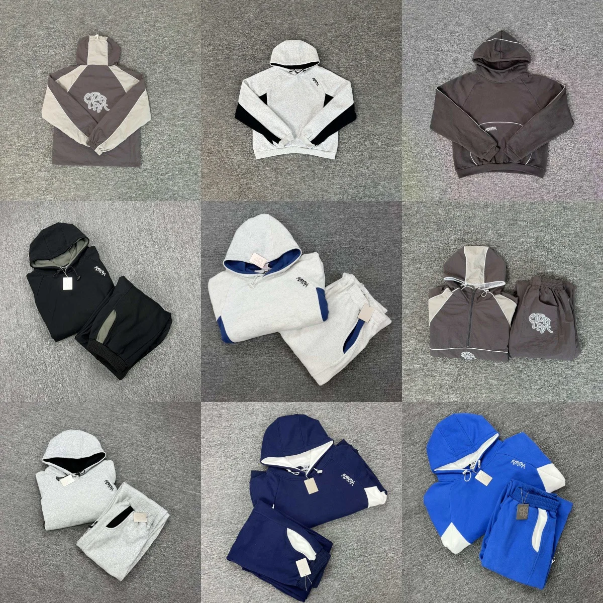 

Mertra Street Embroidery Letters Patchwork Contrasting Color Hooded Sweatshirt with Insulated Men's Sport-Style Casual Pants Set