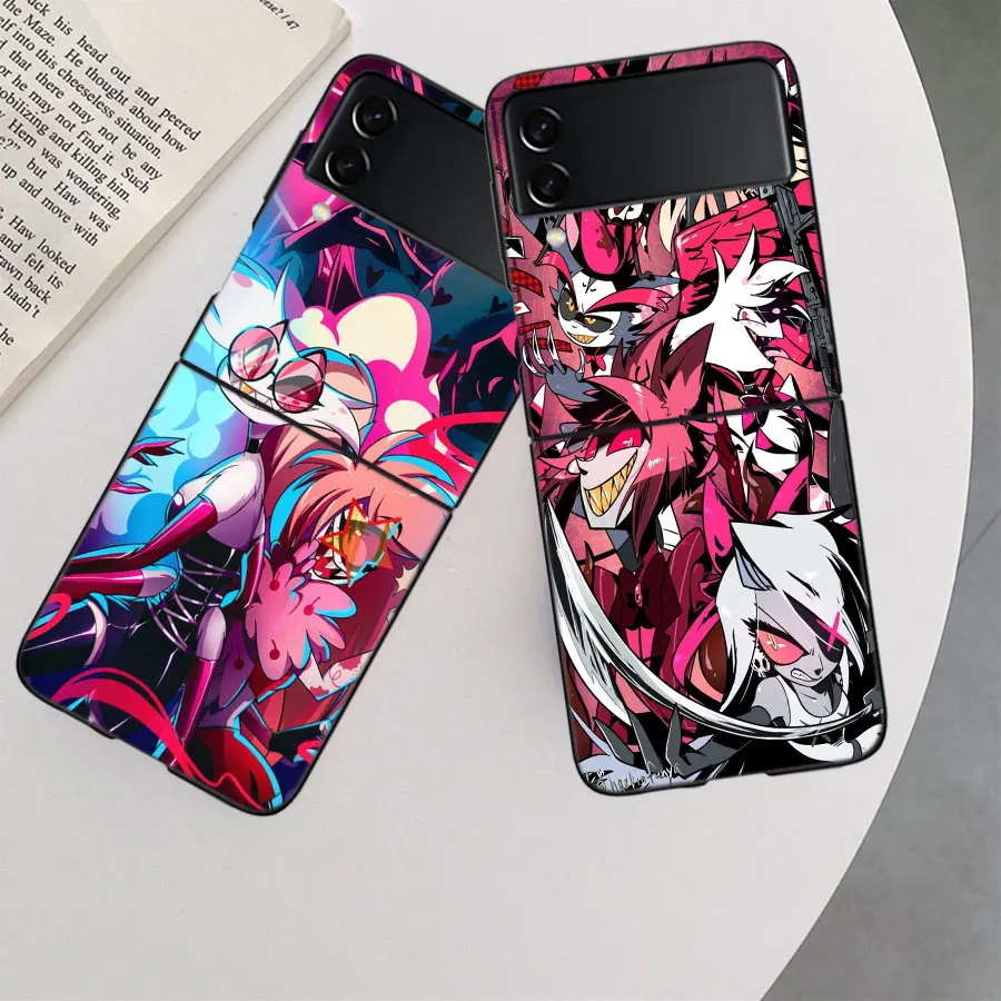 Anime H-Hazbin-H-Hotel Case for Samsung Galaxy Z Flip 6 5G Z Flip 5 4 3 5G Black Hard Cell Phone Cover Luxury PC Shell Coque