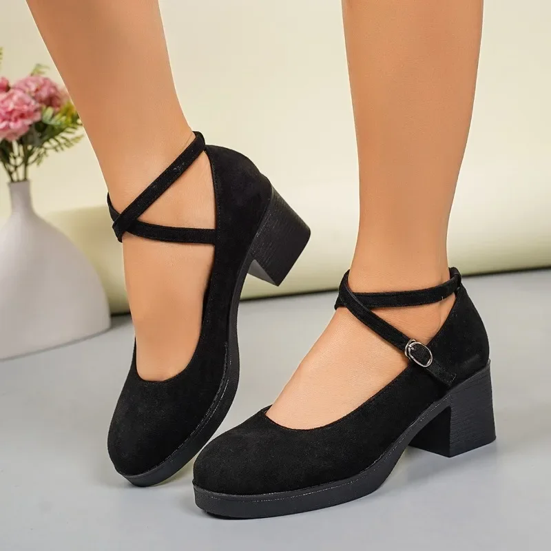 

Women's Shoes 2025 Ankle-wrap Women's High Heels Plus Size Office & Career Pumps Women Chunky Heels Buckle Strap Female Shoes