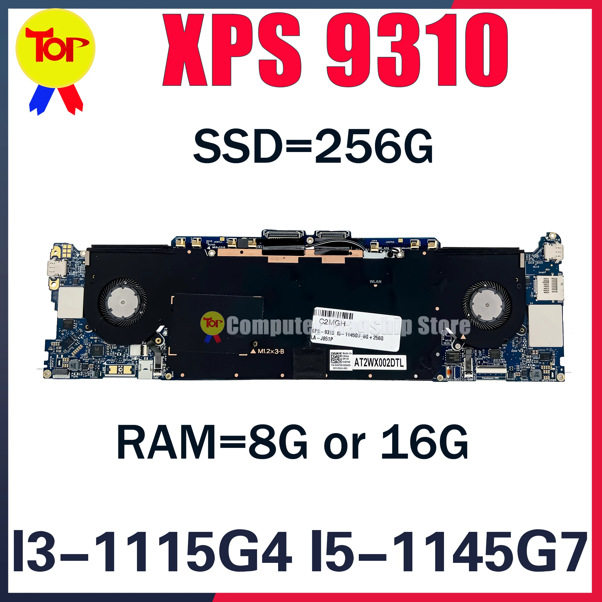 

XPS-13-9310 Mainboard Inspiron C2MGH For DELL Laptop LA-J851P Motherboard i5-1145G7 i3-1115G4 CPU 8+256-SSD Maintherboard