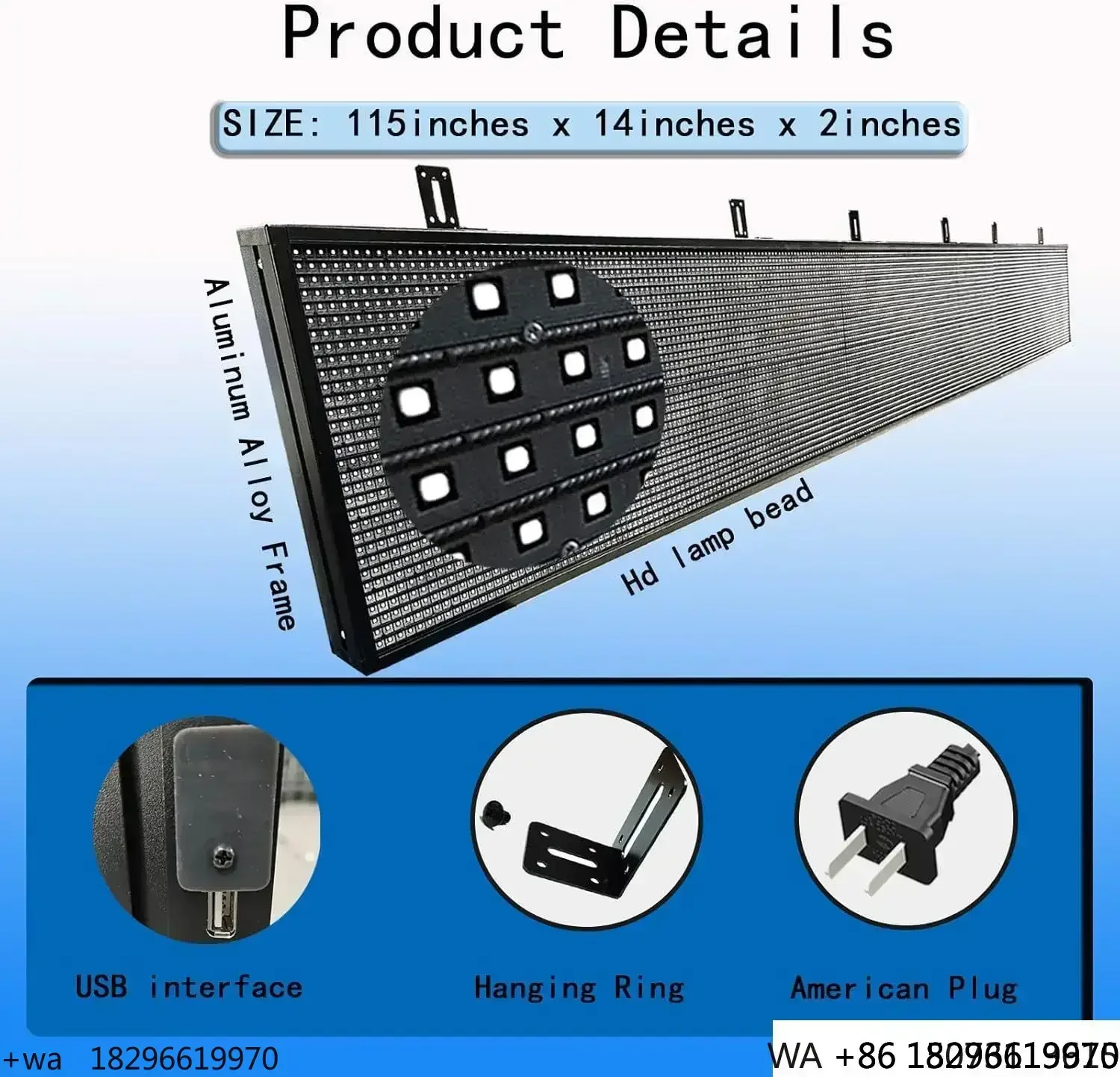 

WiFi Controlled Outdoor LED Scrolling Screen P10 Full Color Waterproof Door Head Strip Sign