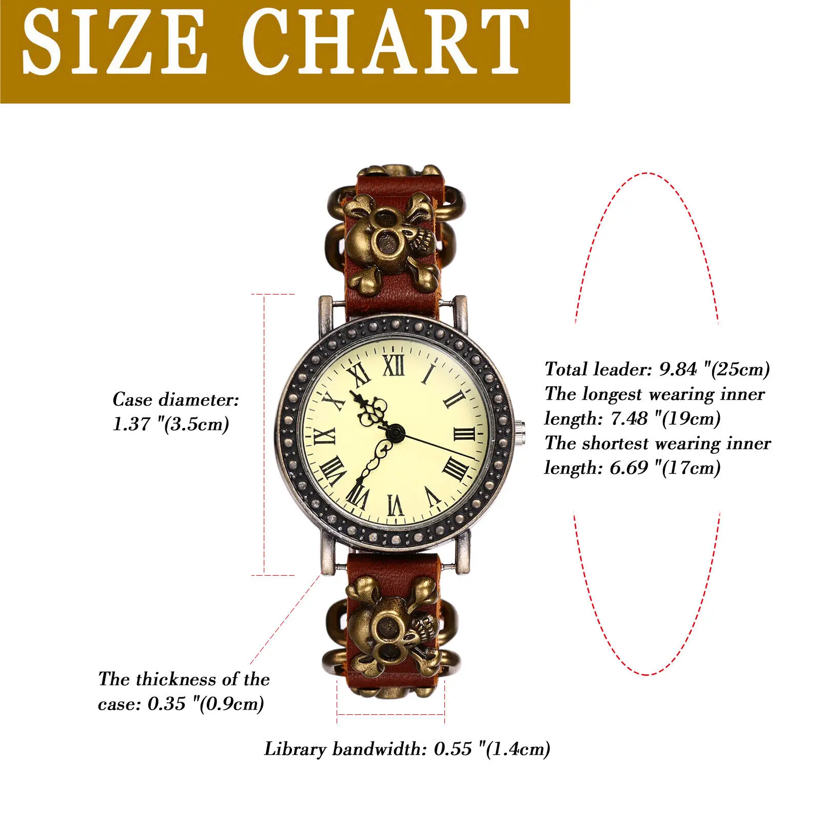 Lancardo นาฬิกาข้อมือผู้หญิงหญิงสาวหัวกะโหลกวินเทจพังค์สายหนัง PU นาฬิกาข้อมือควอตซ์แฟชั่นของขวัญวันฮาโลวีนนาฬิกาสุภาพสตรี reloj