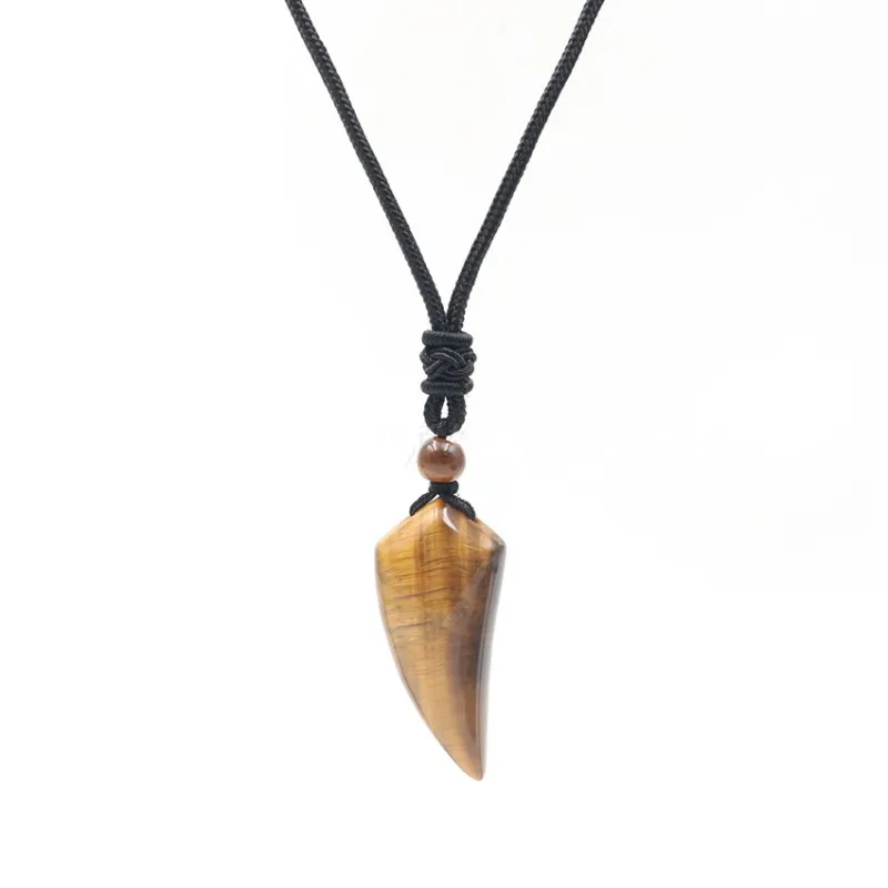 New Natural Stone Wolf Tooth Pendant Necklace for Man Amulet Amethyst Tiger eye White Crystal Pendants Halloween Jewelry Women