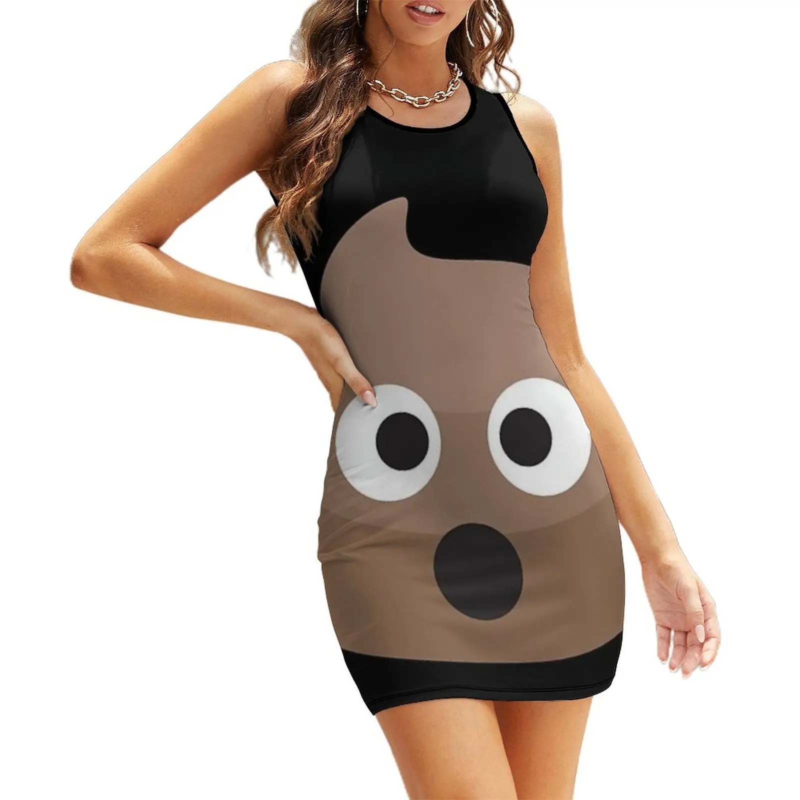 

Surprised Poop Emoji Poo Sleeveless Sundress wedding dresses for parties women evening dress Female clothing Dress vintage