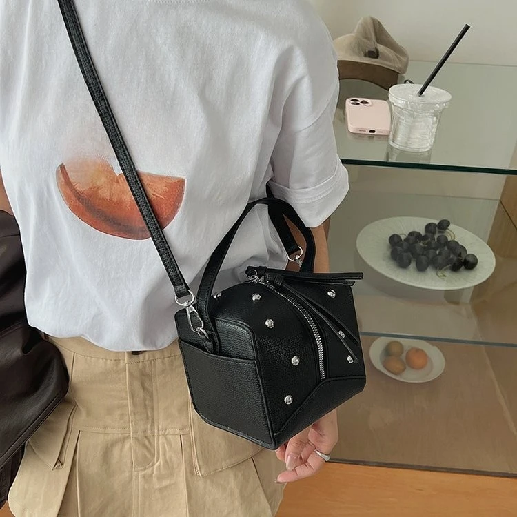 

2026 New Studded Boston Bag, Retro Puff Mini Bag, Convertible Top Handle Crossbody, Vintage Boho Purse for Daily Commute