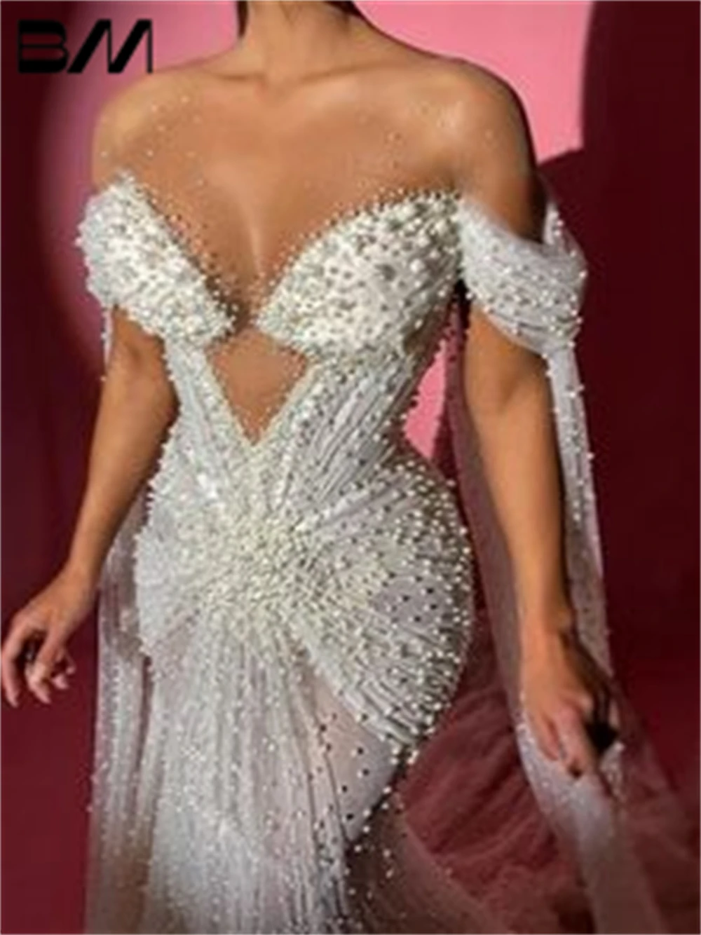 Sexy Illusion abito da sposa a sirena con perle collo trasparente mantello Tulle abiti da sposa di lusso abito da sposa donna Robe De Mariee