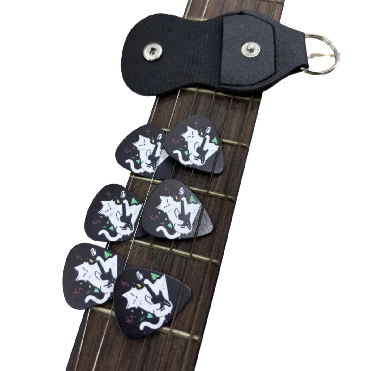 6 قطع من أعواد الجيتار الأصلية من Miwayer مطبوعة على الوجهين، مع حافظة سلسلة مفاتيح/هدية فريدة لمحبي الجهير والكهرباء والموسيقى