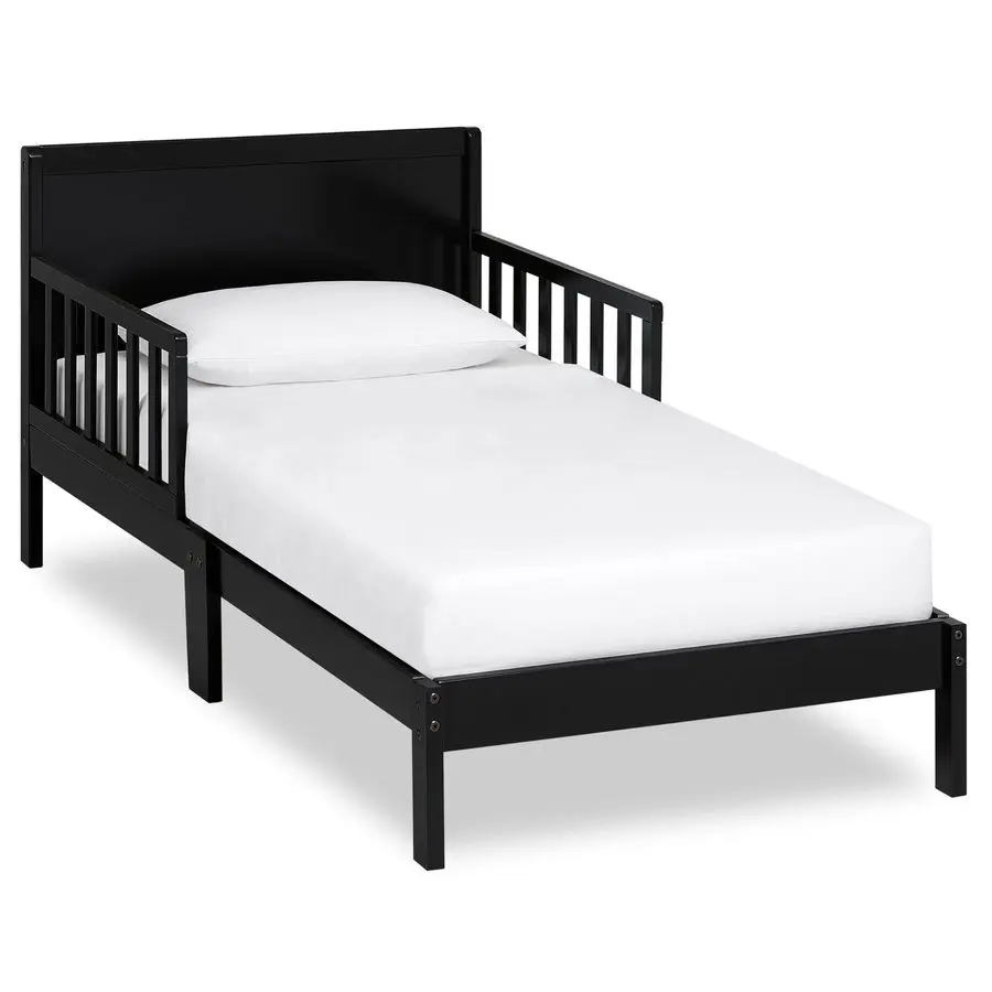 

Dream On Me Brookside Wooden Toddler Bed in Black, Greenguard Gold JPMA Certified, Kids Bed with Safety Rails, LowtoFloor Desig