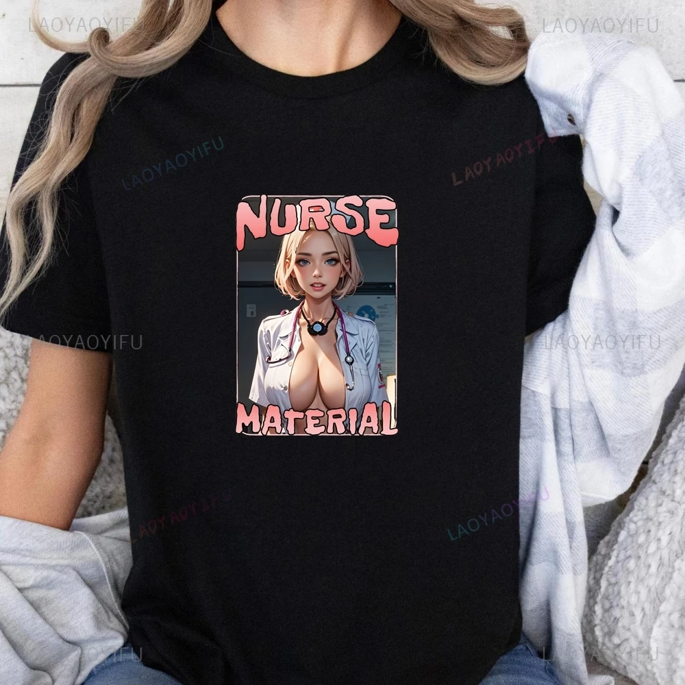 

Сексуальная футболка с принтом медсестры Waifu, топ Hentia, нейтральный тренд, рубашка унисекс с короткими рукавами в стиле Харадзюку, большая футболка с графическим рисунком