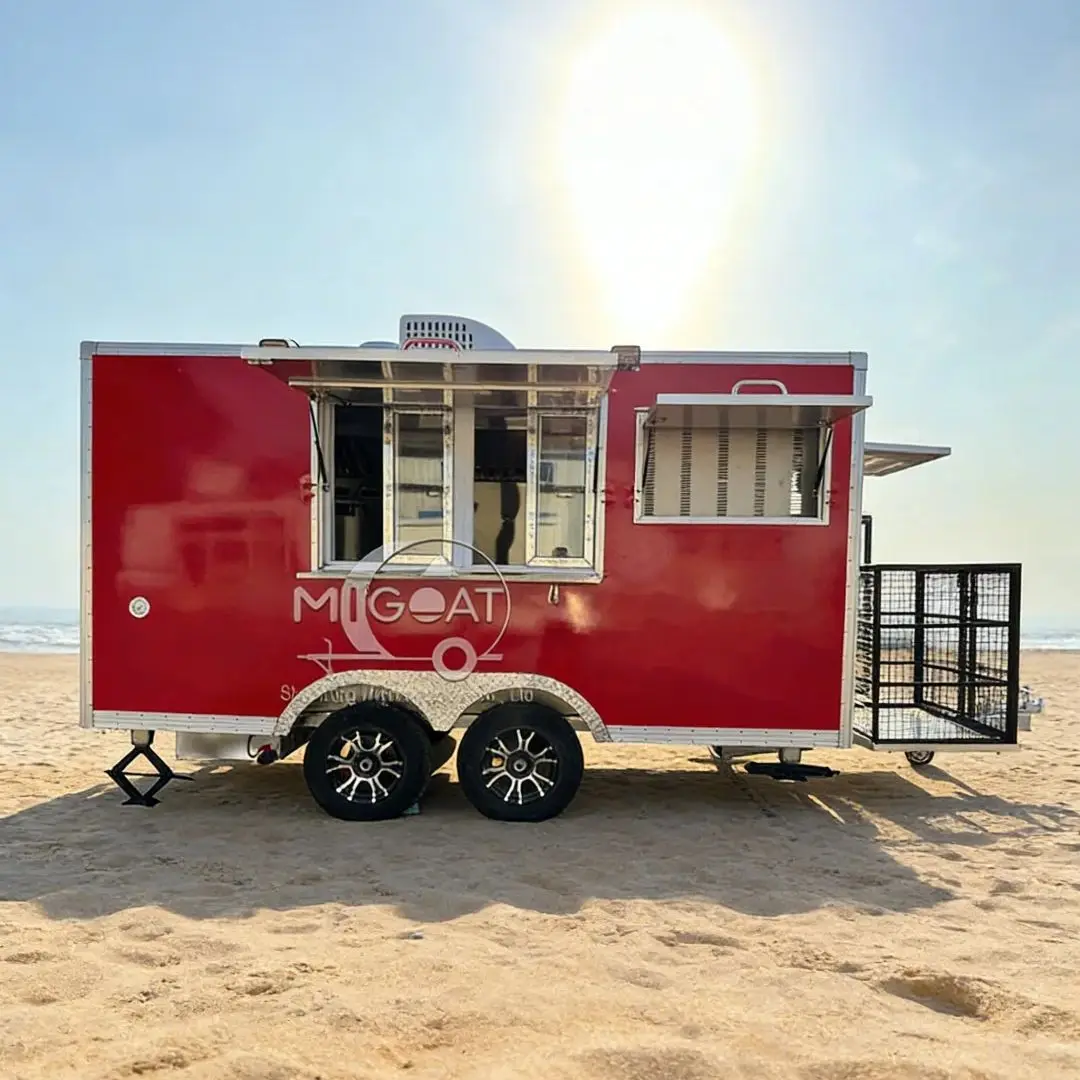 

Red Mobile Food Cart Street Food Vending Trailer with Kitchen Equipment for Coffee Burger Pizza