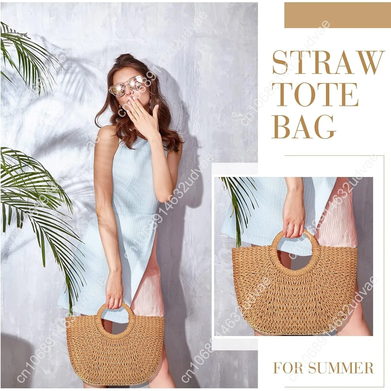 Frienda Straw Tote Bag Summer Beach Bag Handmade Straw Rattan Woven Handbag for Women Travel