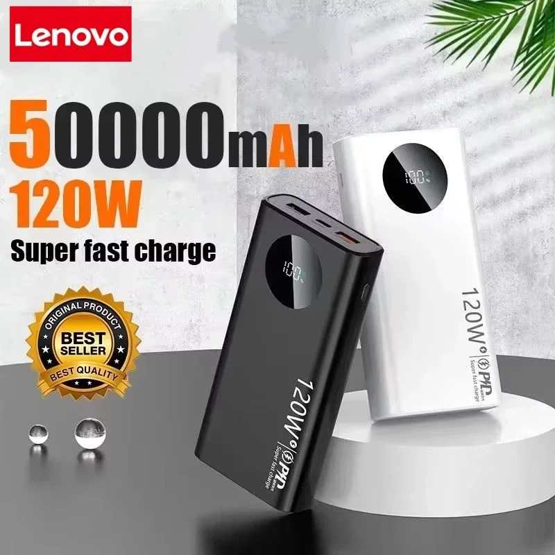 Lenovo 50000mAh High Capacity120W Jump starter Super Fast Charging  Portable Battery Charger For iPhone Samsung Huawei New