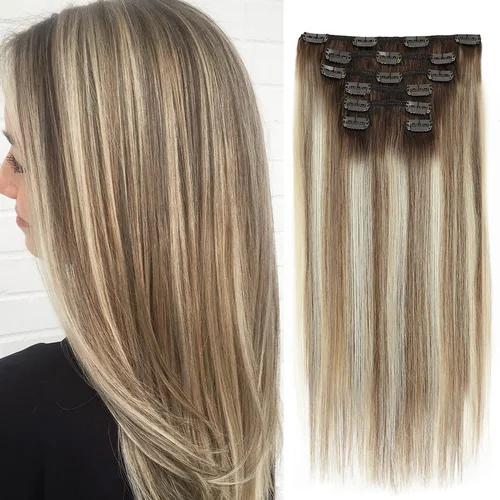 Imagen 2 del producto Extensiones de cabello con Clip BHF, postizo liso de cabello humano, extensiones de cabello Natural de 70g, Clip de cabeza completa en Clip de cabello Natural