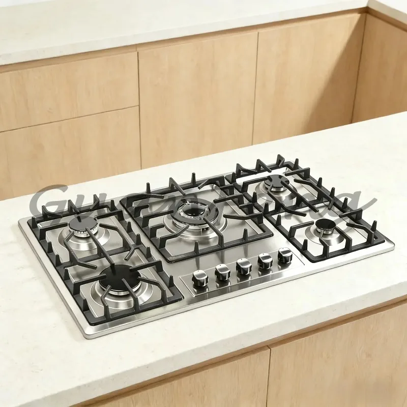 5-Burner Gas Stove Energy Saving Piezoelectric Ceramic Ignition Stainless Steel Multi-Cooker
