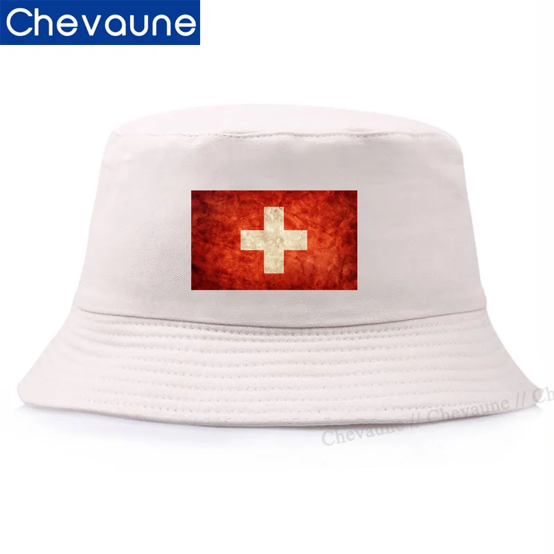 Flag of Switzerland Bucket Hat Summer Sun Shade Hat Luxury Man Hat CH Vintage Flag Cap Man Woman Bob Bucket Hats Men's