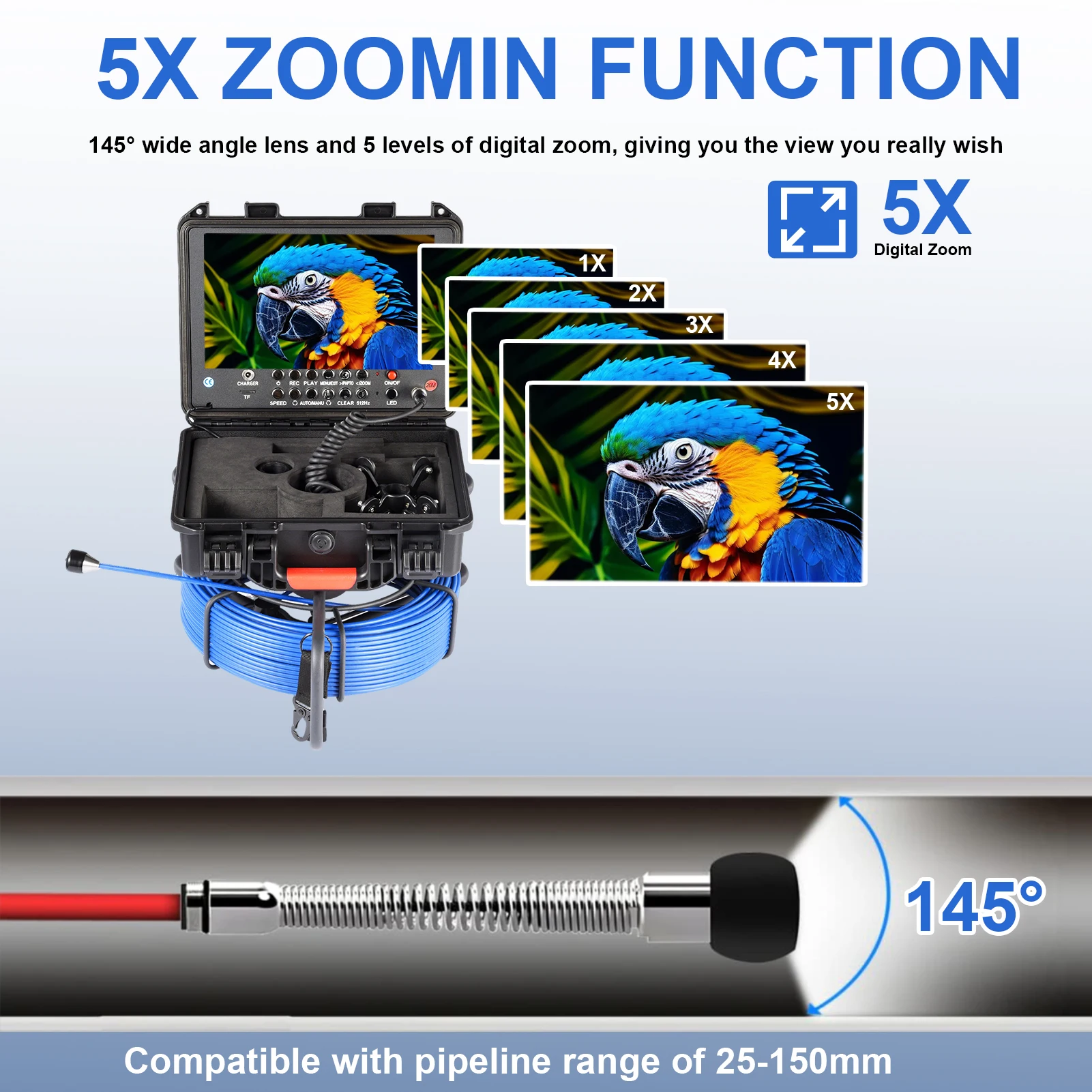 Sewer Inspection Camera 7in Screen Auto Leveling Sewer Camera with 512Hz Transmitter Waterproof Endoscope with Light 16GB Card