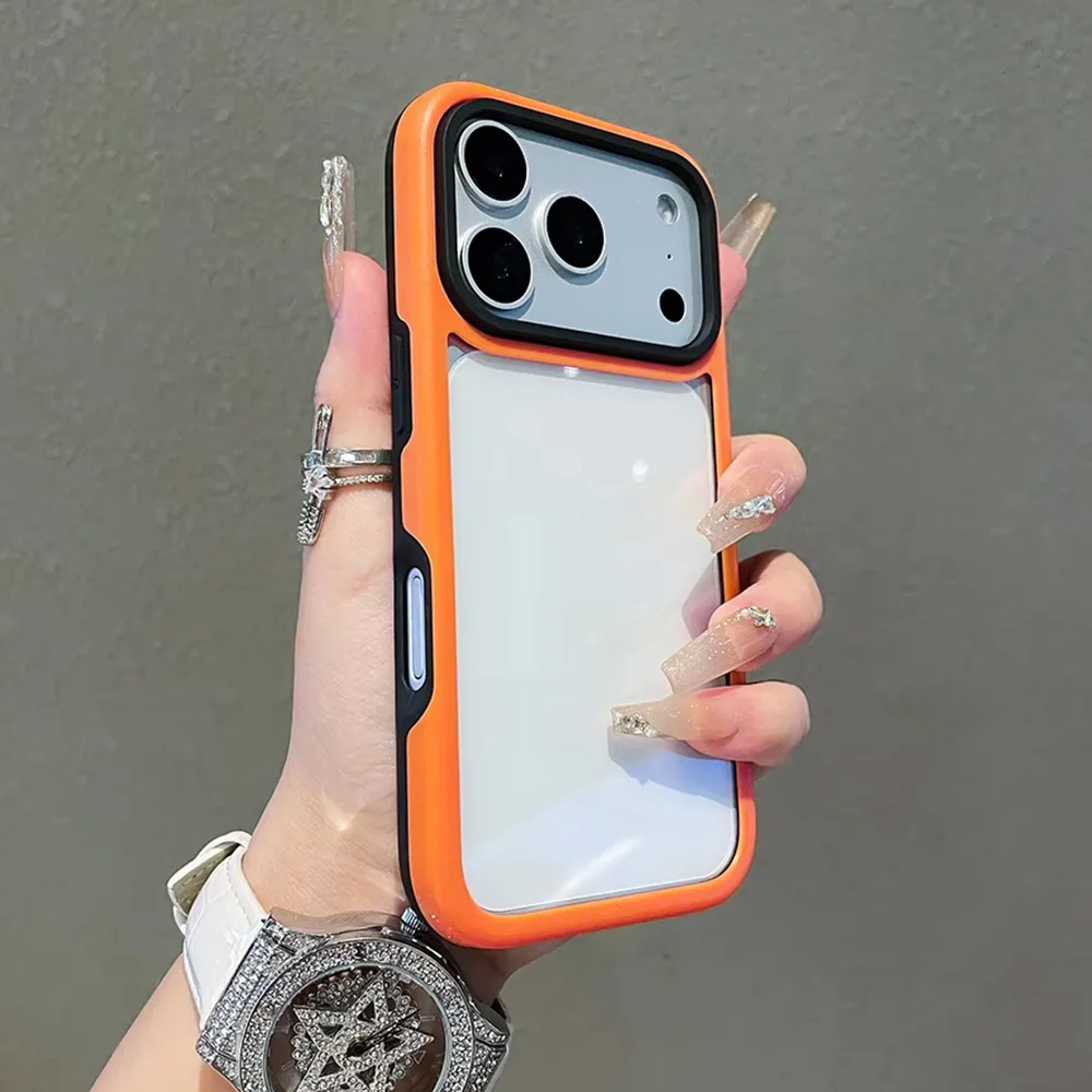 

Luxury Macaron Two-Tone Crystal Clear Back Phone Case For iPhone 16 15 14 13 12 11 17 Pro Max Transparent Shockproof Cover