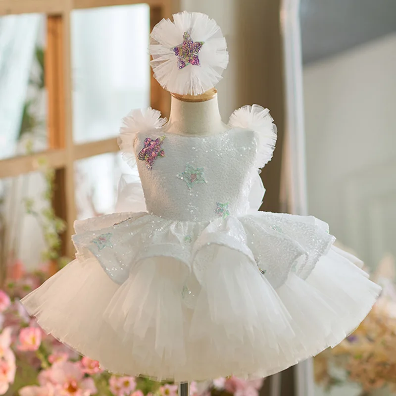 

High-grade Fluffy Child Birthday Party Dress sequin Girl Wedding Party Dress Flower Girl Dress Cute Baby Dress First Gown