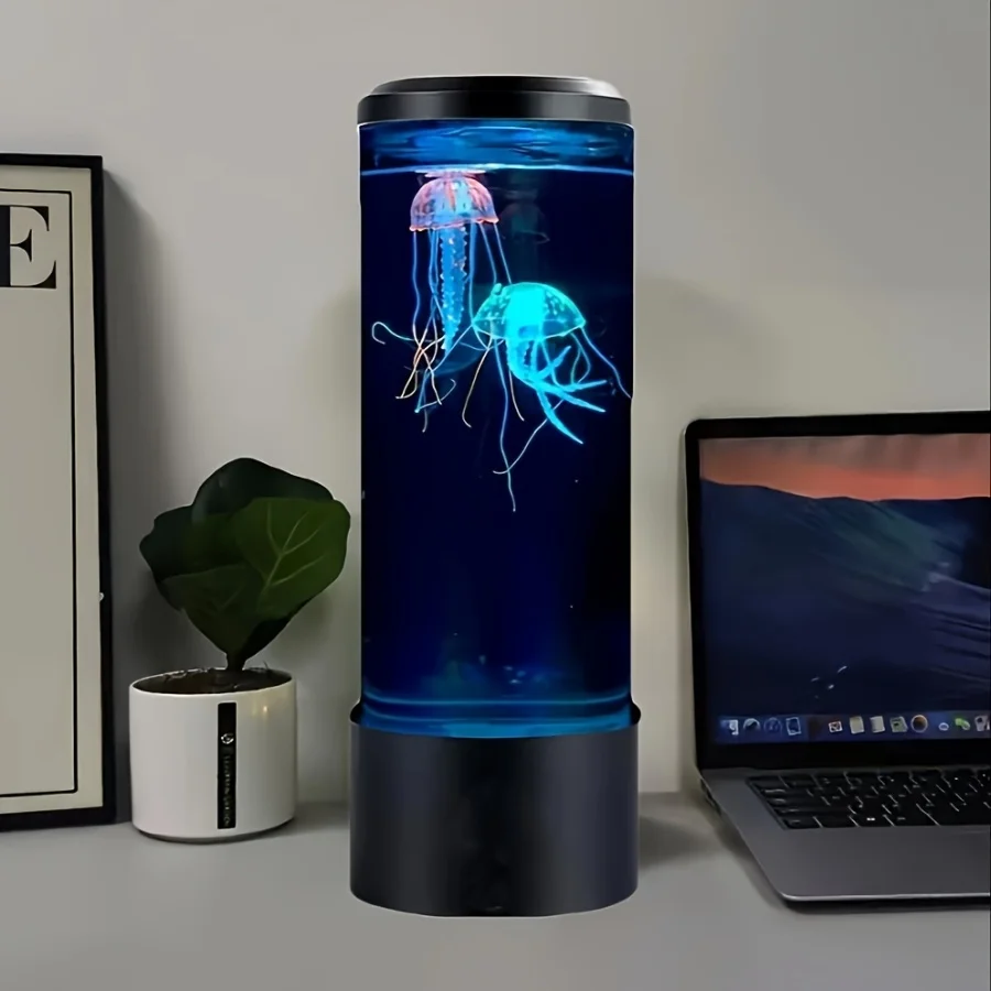 Jellyfish Lava Lamp with Multiple Color Changes 8-inch Small Night Light USB Plug in Atmosphere Light