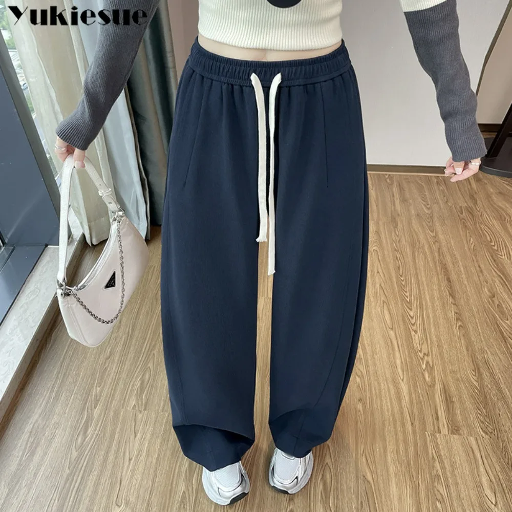 

Новинка 2023 года, весенне-осенние женские изогнутые широкие брюки, тонкие спортивные штаны с высокой талией в банановой косой, свободные прямые спортивные штаны