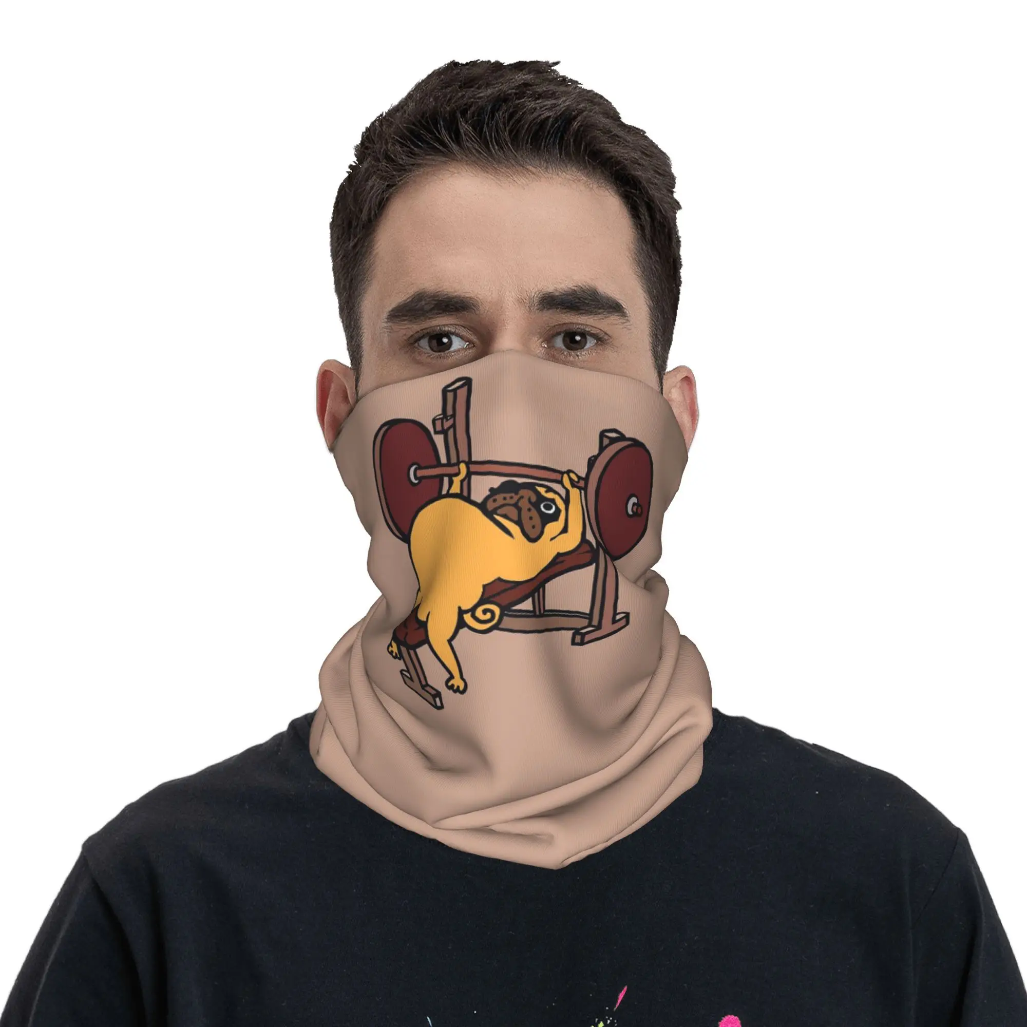 Pug Bench Press Bandana Neck Gaiter Gedrukt Gezichtssjaal Warme hoofdband Buitensporten Unisex Volwassene Het hele seizoen